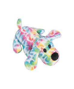 Tie-dye stuffed animal dog in rainbow colors