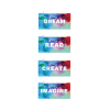 Four zipper pencil pouches with a colorful watercolor paint splash design in blue, green, purple, red, and yellow, each printed with a different white bold word: "DREAM," "READ," "CREATE," and "IMAGINE," shown against a white background.