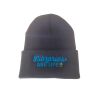Dark gray knit beanie with embroidered “Libraries Are Life” text in blue and multicolor accents.