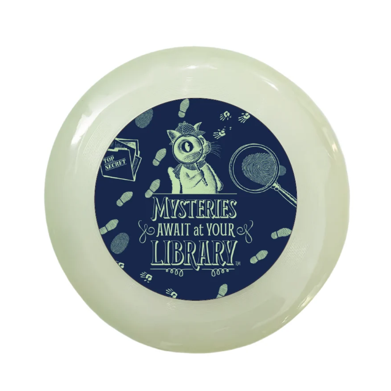 image of a round disk with inspector whiskers cat detective at the center.