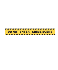 Yellow crime scene tape featuring bold black lettering reading “DO NOT ENTER - CRIME SCENE,” with diagonal black hazard stripes along the top and bottom edges.