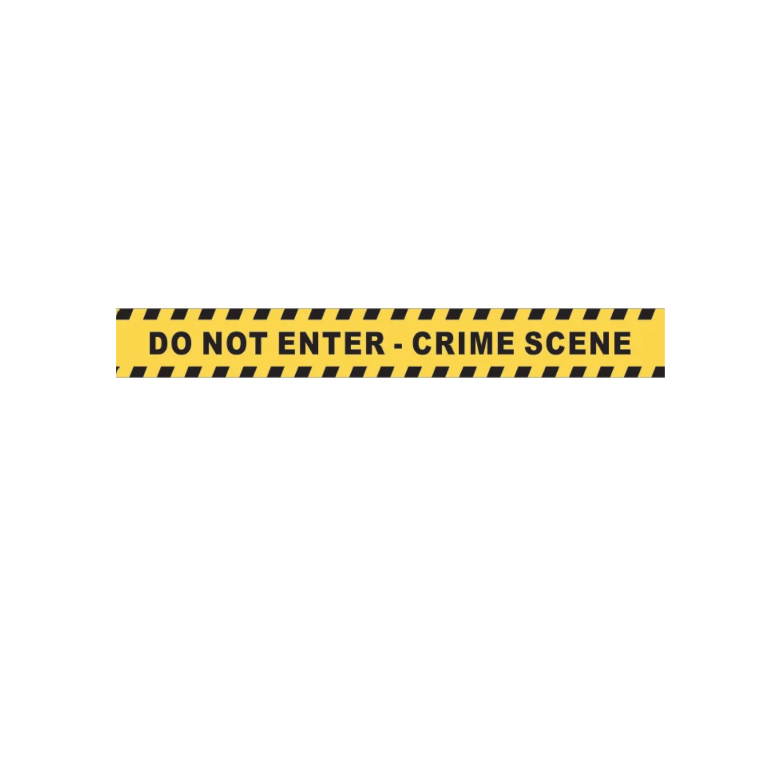Yellow crime scene tape featuring bold black lettering reading “DO NOT ENTER - CRIME SCENE,” with diagonal black hazard stripes along the top and bottom edges.