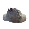 Classic Sherlock Holmes-style deerstalker detective hat featuring gray and black herringbone-patterned fabric, front and back brims, ear flaps, and a dark brown bow tied at the top. Shown against a white background.