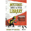 "Mysteries Await at Your Library" jigsaw puzzle with "Misterios Te Esperan En Tu Biblioteca" at the bottom, showing a detective cat with a magnifying glass at a book return slot on a red brick wall