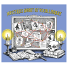 59-by-52-inch Mysteries Await at Your Library polyester fabric backdrop showing a detective evidence board with photos connected by red string, a skull, candles, and books, shown hung on a wall for scale