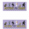 "Mysteries Await at Your Library" bookmark, English on the front and Spanish "Misterios Te Esperan En Tu Biblioteca" on the back, with a row of characters: a detective cat, skeleton, burglar, ghost, mouse, and top-hatted man