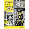Black, white, and yellow "Mysteries Await at Your Library" poster featuring a detective cat holding a magnifying glass and a mouse with a key in a shadowy library