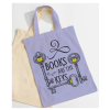 Lavender cotton tote bag reading "Books Are the Keys" with three ornate antique keys featuring open-book designs