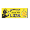 Large banner for libraries to hang to advertise mysteries await at your library. features a black detective cat named inspector whiskers.