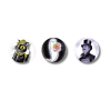 Three circular lenticular stickers featuring Laurie Conley's Mysteries Await characters: Inspector Whiskers, a black cat detective holding a magnifying glass; a friendly white ghost wearing glasses and holding colorful books; and a mysterious mustached gentleman wearing a black top hat and holding a book.