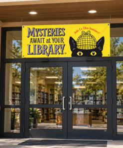Alternative view of Mysteries Await Small Vinyl Banner