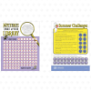 On the left: Front of reluctant reader tracker featuring text that reads "Mysteries Await at Your Library" and a winding path of numbered circles from 15 minutes up to 1800, marked with an X for every 15 minutes read, with a detective cat and mouse. On the right: Back of reluctant reader tracker with 10 numbered reading challenges worth 10 points each, plus twenty 25-point boxes to mark for library programs attended, decorated with a book-carrying ghost and the heading "Summer Challenges" in yellow