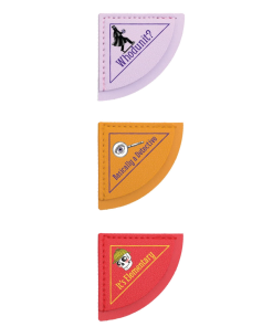Set of three detective-themed corner bookmarks: purple "Whodunit?" with a top-hatted man, orange "Basically a Detective" with a magnifying glass, and red "It's Elementary" with a skull in a deerstalker cap