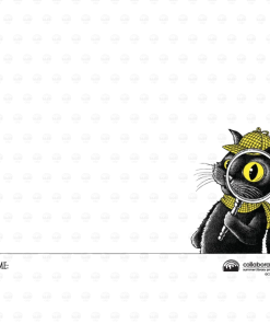 Front of a toddler activity record with a name line and a black detective cat in a yellow deerstalker cap holding a magnifying glass over one eye.